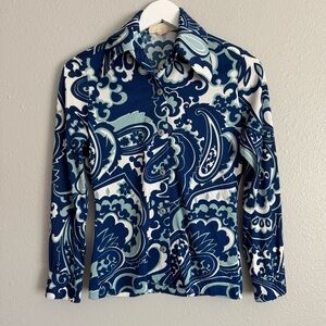 Vintage 70s White Stag Disco Shirt Hippie Paisley Blue Made in USA Festival SML